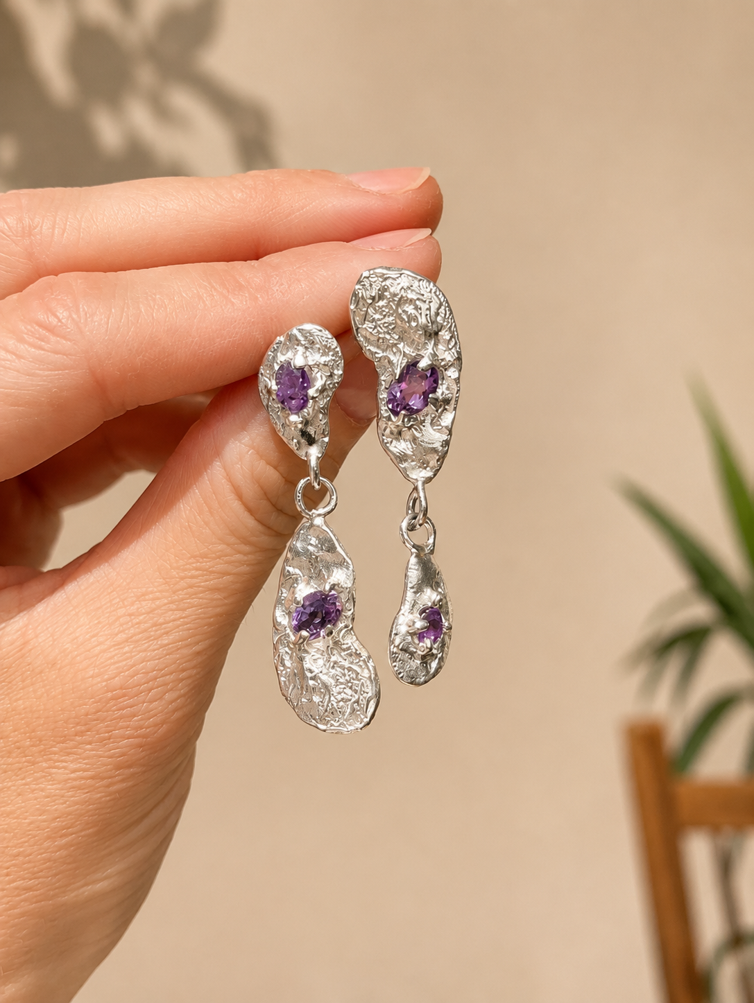 Organic Amethyst Earrings - obrazek 2